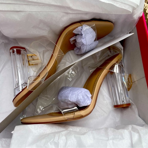 All brand new!!!Clear/Beige Heels. 3 pairs left.  Size 7 . Size 7.5 Size 8 . - Picture 1 of 4